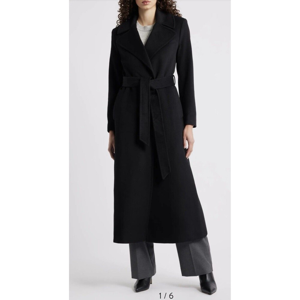 Ralph Lauren Black Wool Blend Wrap Belted Midi Coat Women’s Size 14 NWT $370